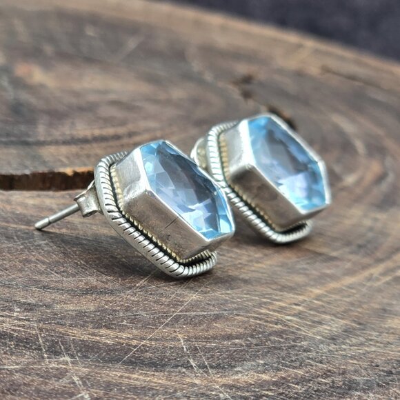 Vintage Nicky Butler Sterling Silver & Blue Topaz Gemstone Hexagon Stud Earrings - Picture 3 of 8
